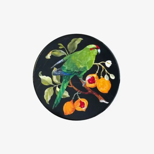 Tanya Wolfkamp Pietra Dura Bird Coaster – Kākāriki