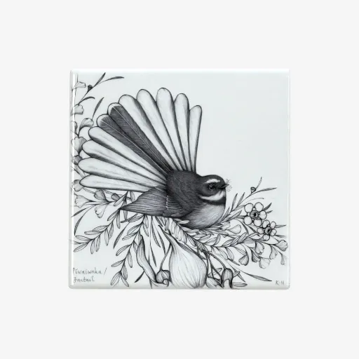 Katy Hayward Ceramic Coaster – Pīwaiwaka Fantail