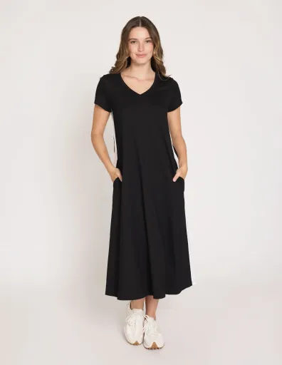 Cleo Midi T-Shirt Dress in Black