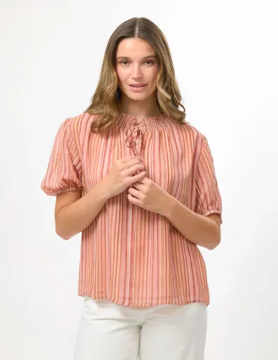 Adria V-Neck Blouse in Candy Stripe