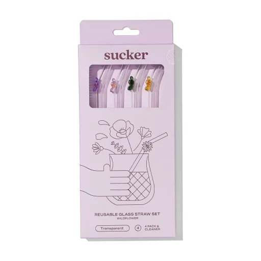 Sucker Wildflower Glass Straws – 4 Pack