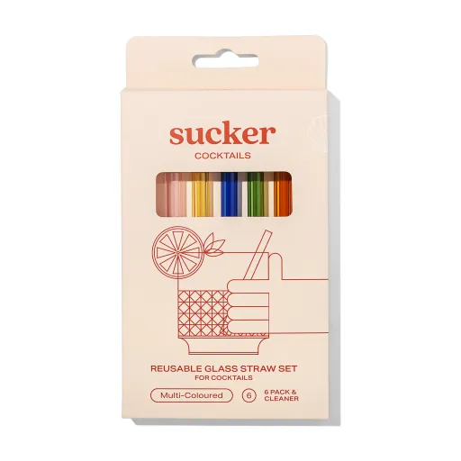 Sucker Cocktail Glass Straws – Multi-Colour, 6 Pack